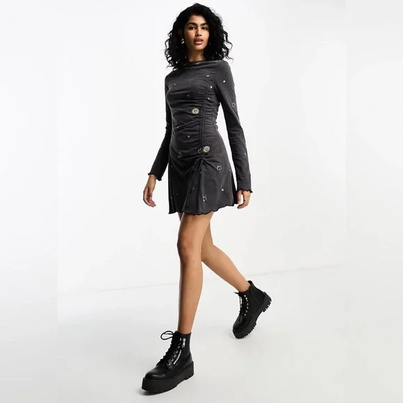 ASOS long sleeve mini dress with sun and moon embroidery sz 10 - Picture 1 of 9